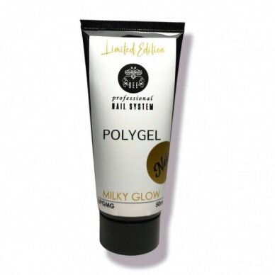 Polygel Milky Glow - pieno baltumo polygelis su blizgučiu Polygel Milky Glow - pieno baltumo polygelis su blizgučiu