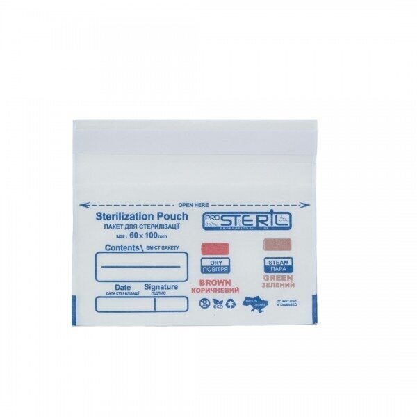 STERIL PRO vienkartiniai sterilizavimo maišeliai 60x100 mm (MADE IN UKRAINE) 100vnt